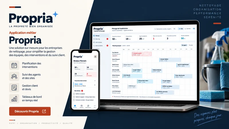 L’application Propria : planning de la journée sur ordinateur, accueil sur téléphone